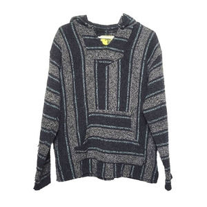 Iguana Jack Mexican Rug Baja Surf Hoodie UNISEX Size L Hippie Pullover Poncho